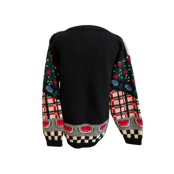 VTG. Eagle's Eye Cottagcore Sweater M Wool Hand Knitted Teddy Patchwork 80s - Picture 2 of 8